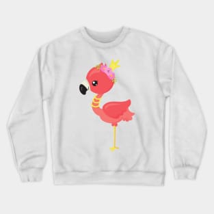 Princess Flamingo, Crown, Cute Flamingo, Flowers Crewneck Sweatshirt